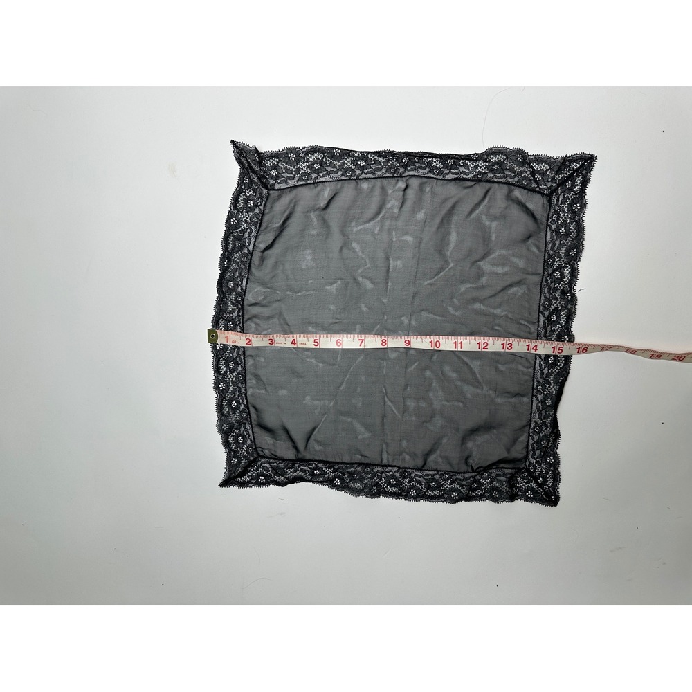 Vintage 1960s Black Lace Handkerchief Sheer Floral Border Square 15.5in - Picture 7 of 7